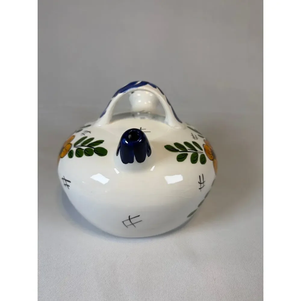 Vtg Spanish Botijo Hand Painted Ceramic Water Jug Floral Folk Art Double Spout